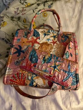 Brahmin Pink Multi Seashell-Embossed Top-Handle Shoulder Bag